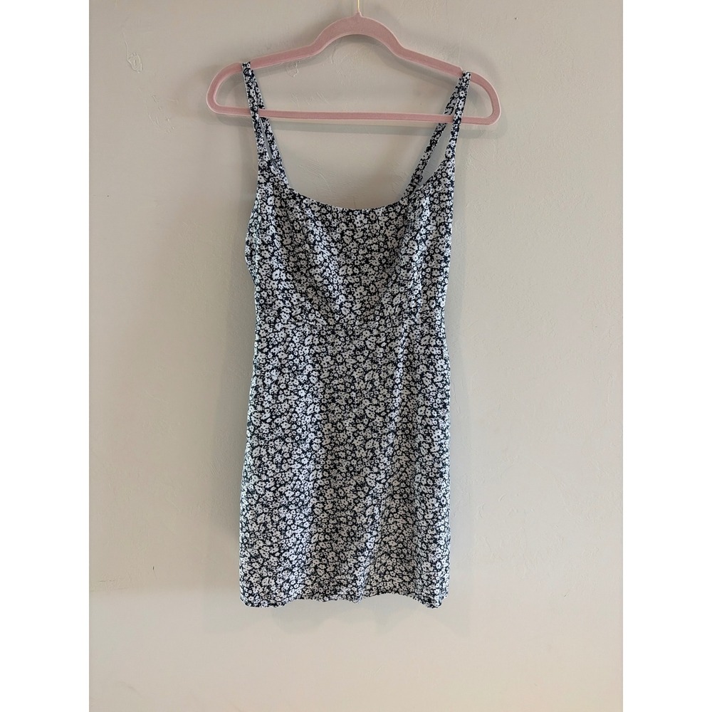 Old Navy Womens Blue White Floral Linen Blend Cami Mini Dress Pockets S